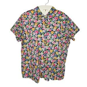 Short-Sleeve Floral Button-Up Blouse - Black Multi